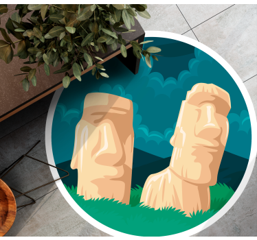 Moai-statyer silhuett Vinylmatta Världskarta - Tenstickers