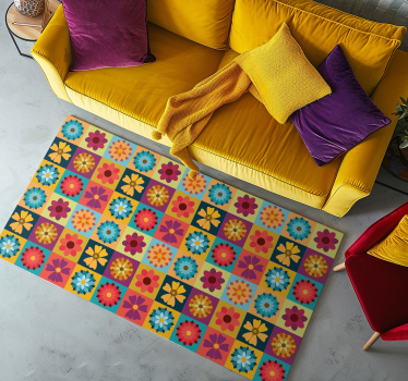 Multicolor hippie blommor Vinylmatta kakeleffekt - Tenstickers