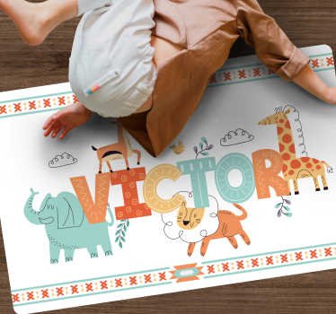 Personligt safari-tema Vinylmatta namn - Tenstickers