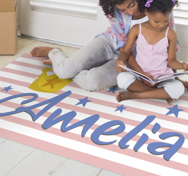 Prinsessans stjärnnamn med krona barn vinyl matta - Tenstickers