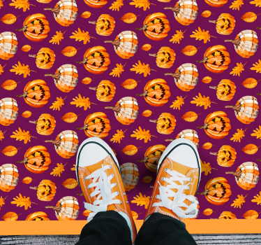 Pumpor på lila bakgrund vinylmatta halloweenmattor - Tenstickers