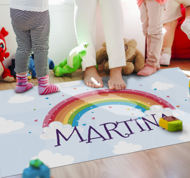 Regnbåge moln med namn personlig vinyl matta - Tenstickers