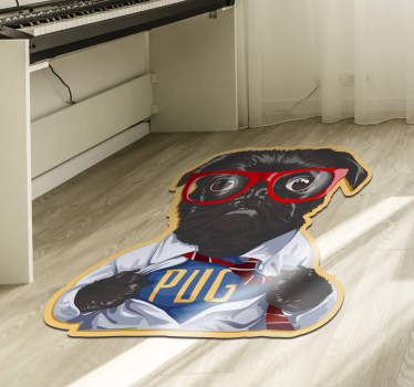 Retro vinylmatta - hund med glasögon - Tenstickers