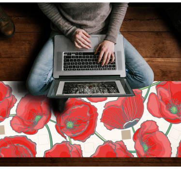 Röda vallmo med beige rutor blommamatta - Tenstickers