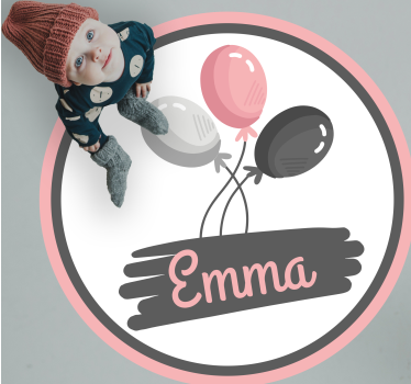 Rosa och grå ballonger med namn personlig vinyl matta - Tenstickers