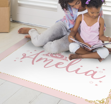 Rosa prinsessa krona med namn barn vinyl matta - Tenstickers