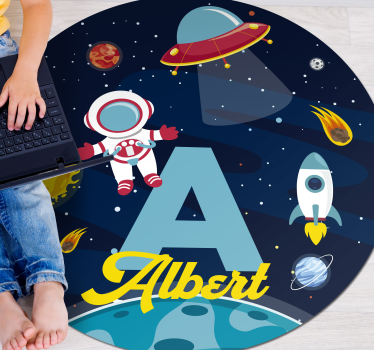 Rymd och galax i svart med namn personlig vinyl matta - Tenstickers