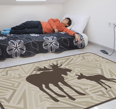 Silhuett älg och kalv etnisk stil vinyl matta - Tenstickers