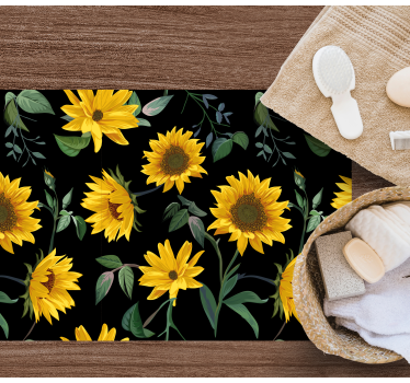 Solrosor svart bakgrund blommamatta - Tenstickers