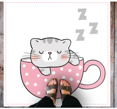Söt katt som sover på kopp kaffe tecknad djurmatta - Tenstickers