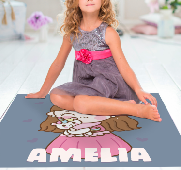 Prinsessa som kramar enhörning med namn Andra Vinylmattor - Tenstickers