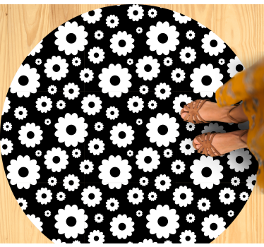 Svart blommönster Vinylmatta blommor och växter - Tenstickers
