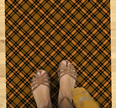 Svart och orange tartan retro matta - Tenstickers
