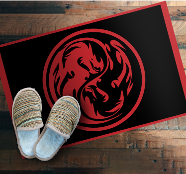Svart och röd drake yin yang rektangulär vinylmatta - Tenstickers