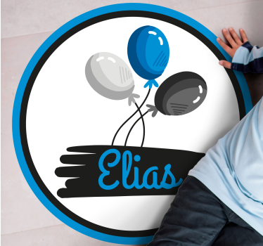 Svarta och blå ballonger med namn personlig vinyl matta - Tenstickers