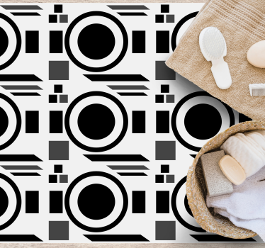 Svarta och vita cirklar och rutor minimalistisk matta - Tenstickers