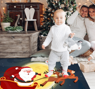 Tecknad jultomte i sin släd julmatta - Tenstickers