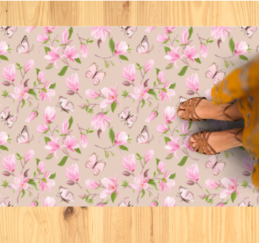 Tema med blommande fjäril Vinylmatta blommor och växter - Tenstickers