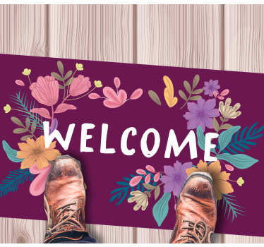 Välkommen bakgrund med blommor hall matta - Tenstickers