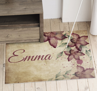 Vintage blommig orkidé personaliserad vinyl matta - Tenstickers