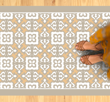 Vintage kakelmatta i beige och grått blommönster - Tenstickers