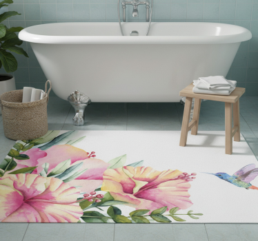 Vinylmatta badrum blommor med kolibri - Tenstickers