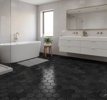 Vinylmatta badrum hexagon svart - Tenstickers