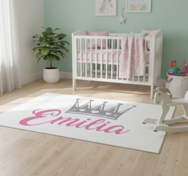 Vinylmatta barn silverkrona med rosa namn - Tenstickers