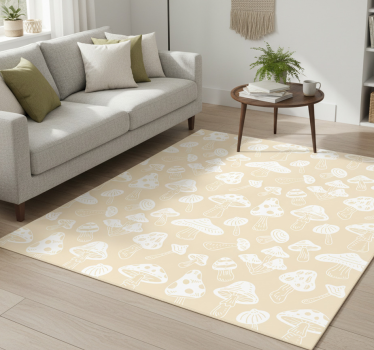 Vinylmatta blommor och växter i beige svampar mönster - Tenstickers