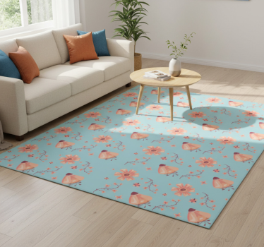 Vinylmatta blommor och växter orange blommor blå bakgrund - Tenstickers