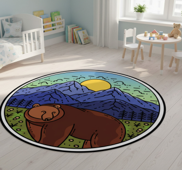 Vinylmatta djur berg med björn rund - Tenstickers