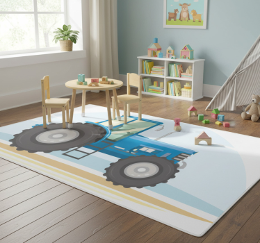 Vinylmatta djur med blå traktorillustration - Tenstickers