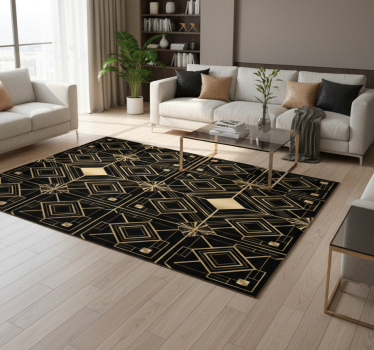 Vinylmatta geometrisk modern konst svart och guld mönster - Tenstickers