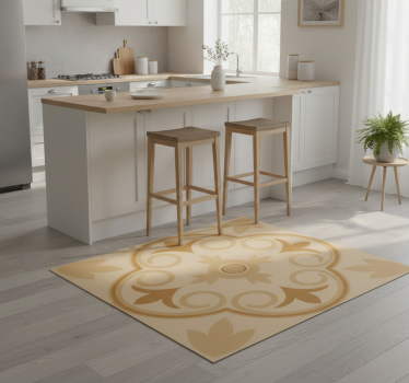 Vinylmatta kök beige vintage blommönster - Tenstickers