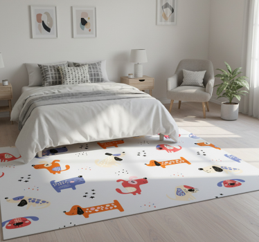 Vinylmatta sovrum med illustrerade hundar - Tenstickers