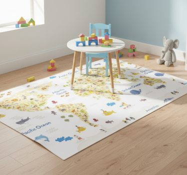 Vinylmatta världskarta djur och natur - Tenstickers