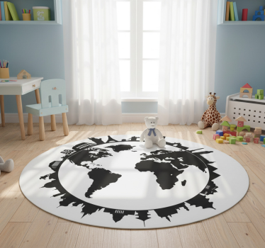 Vinylmatta världskarta med monument 50x70 cm - Tenstickers