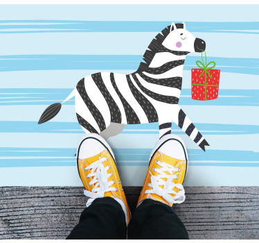 Zebra med present Vinylmatta djur - Tenstickers