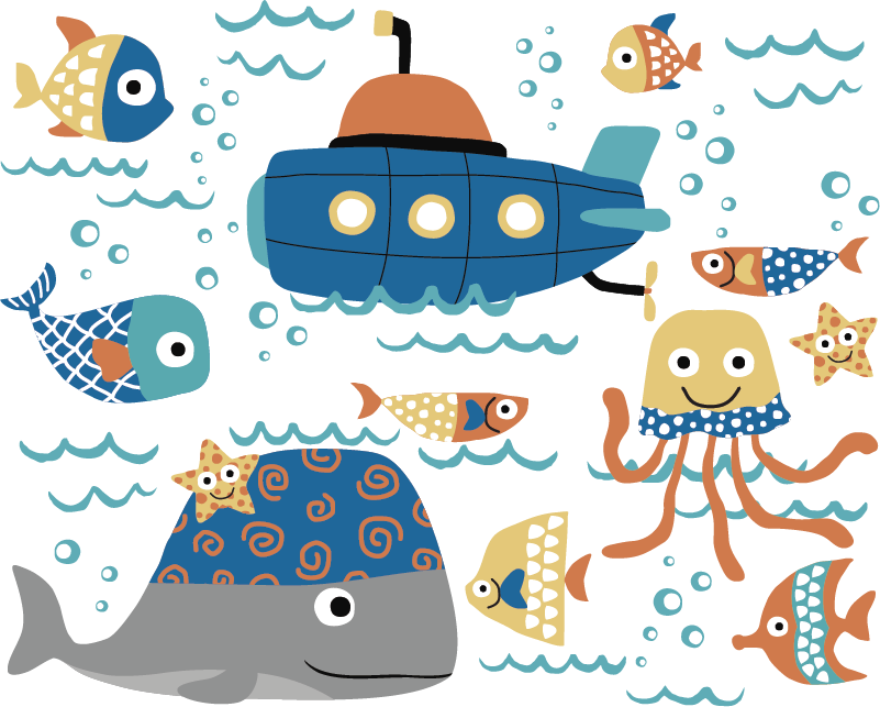 Vinylmatta djur blå marina motiv - Tenstickers