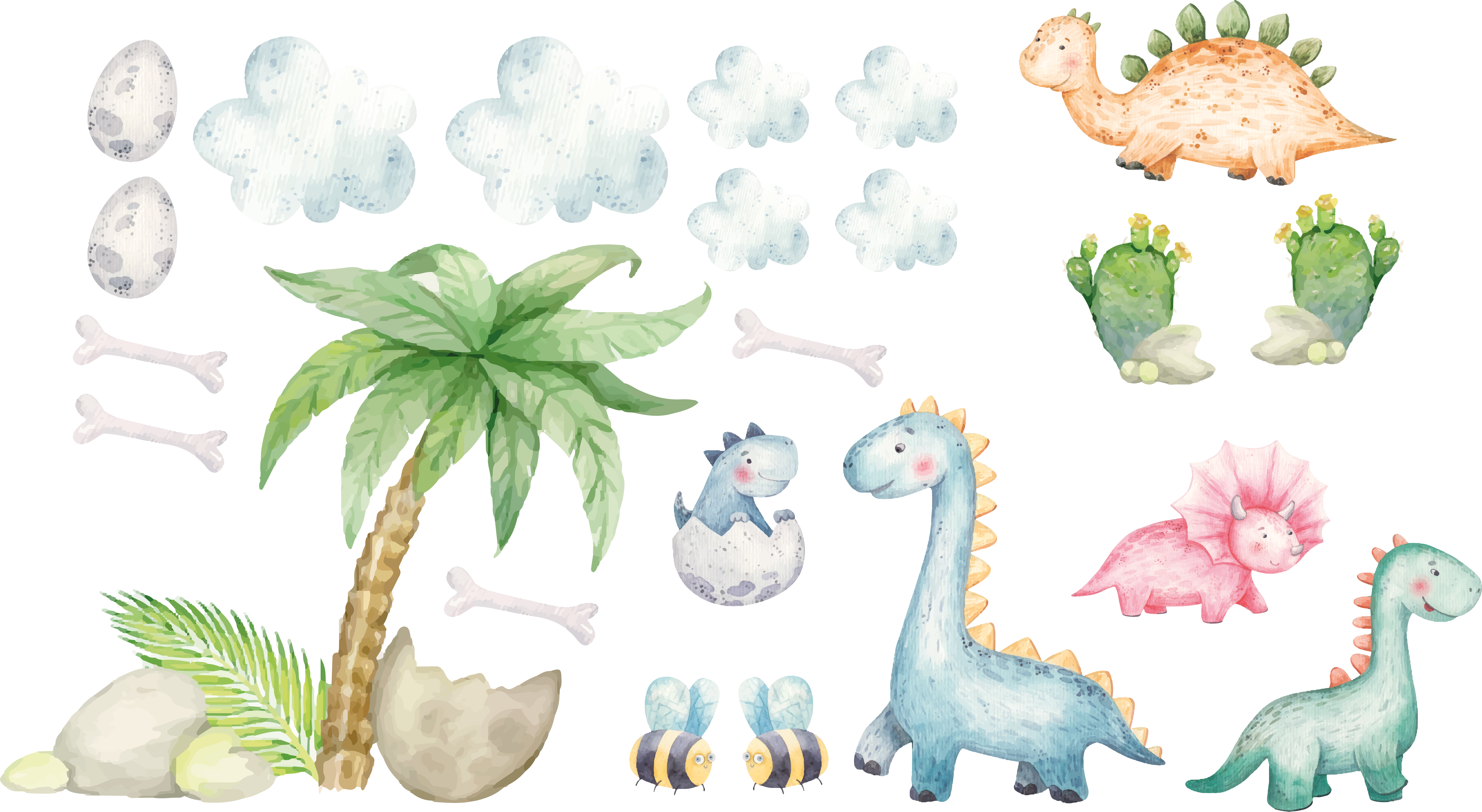 Vinylmatta djur söta akvarell dinosaurier - Tenstickers