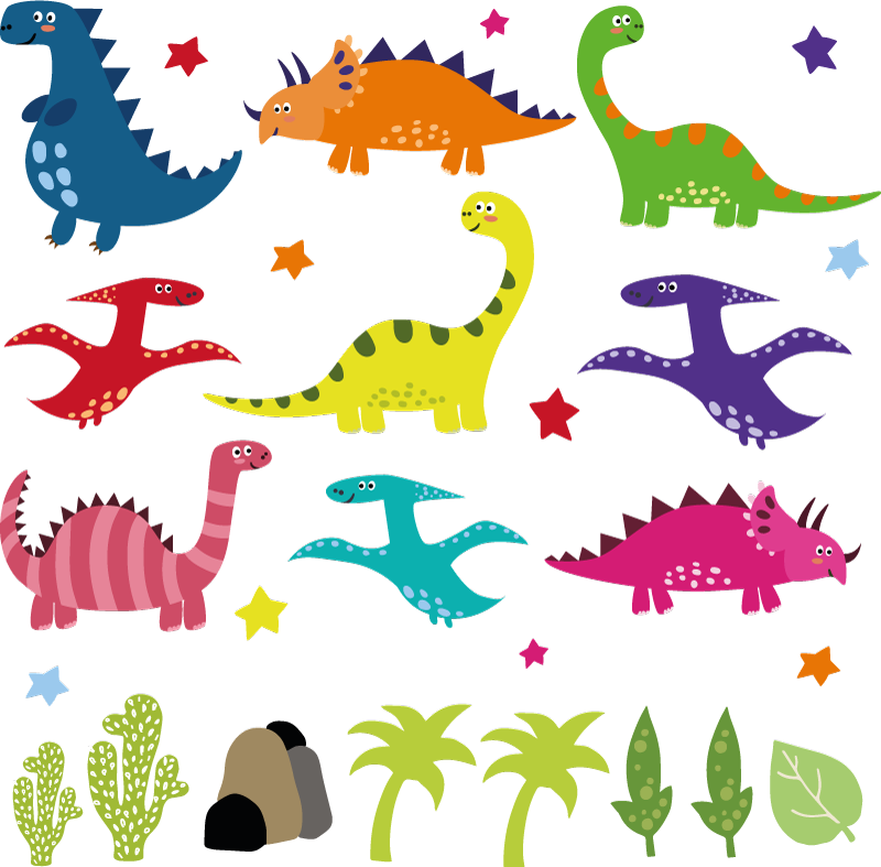 Vinylmatta djur nordisk dinosaur färgglad serie - Tenstickers