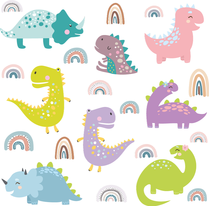 Vinylmatta djur nordiska dinosaurier med regnbågar - Tenstickers