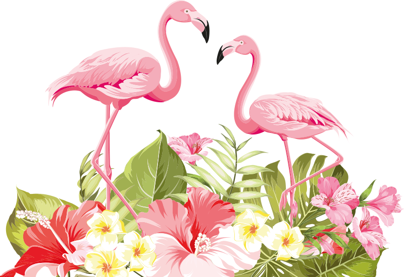 Vinylmatta djur tropisk blomma flamingo - Tenstickers