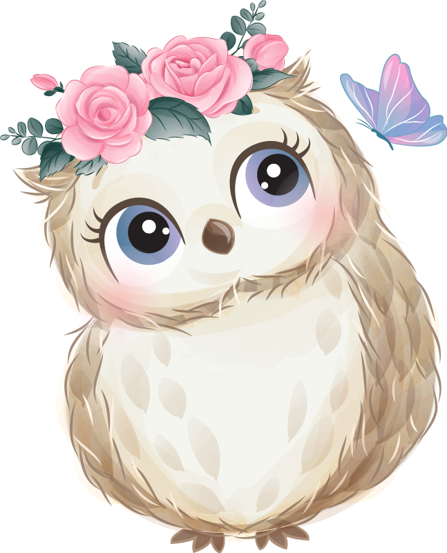 Vinylmatta djur baby uggla och blommor - Tenstickers