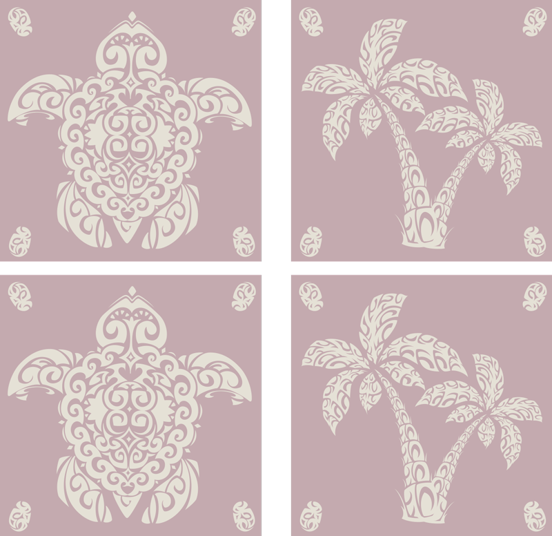 Vinylmatta djur hawaii sköldpadda och palm mönster - Tenstickers