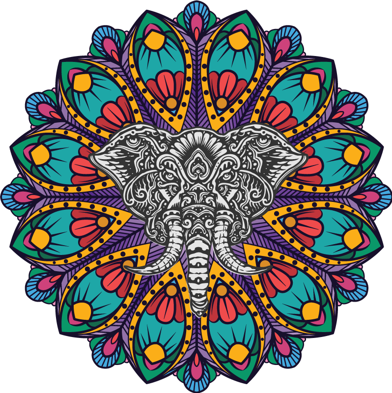 Vinylmatta djur färgglad elefant mandala - Tenstickers