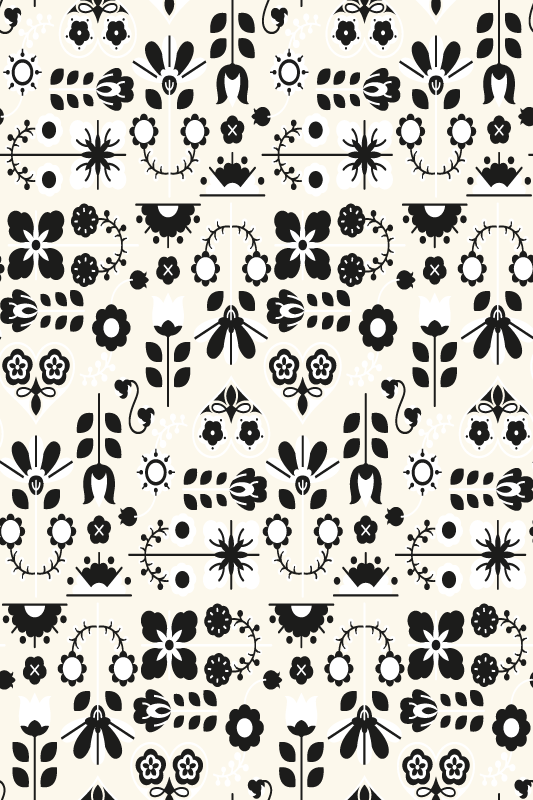 Vinylmatta djur svartvit folkdesign - Tenstickers