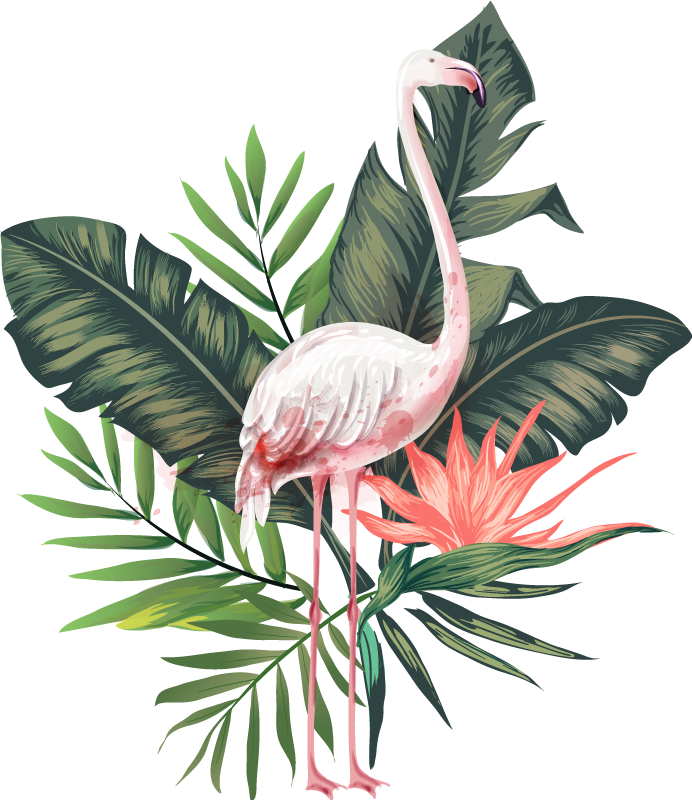Vinylmatta djur akvarell flamingo och löv - Tenstickers
