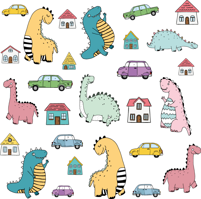 Vinylmatta djur nordiska dinosaurier i stan set - Tenstickers