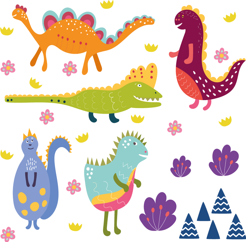 Vinylmatta djur nordisk dinosaur handmålad set - Tenstickers